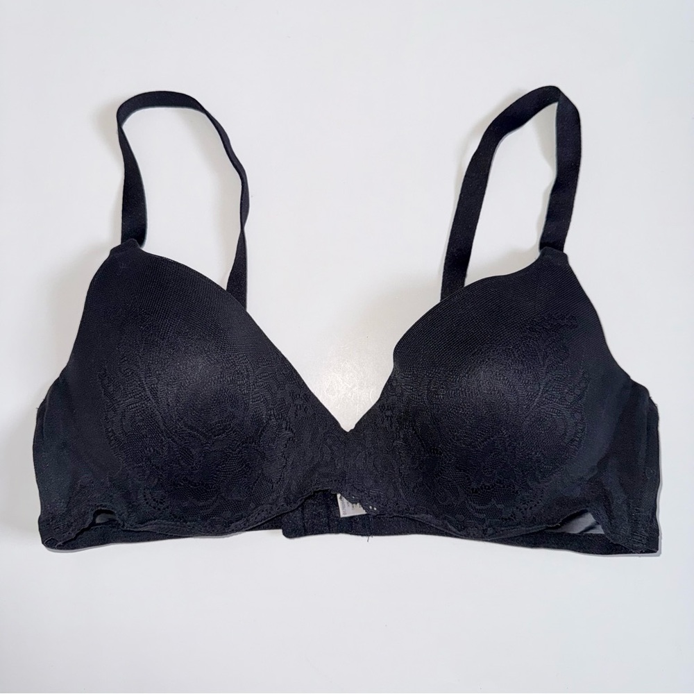 Lilyette 872 Full Coverage Molded Underwire Bra 40C Black Lace Overlay
